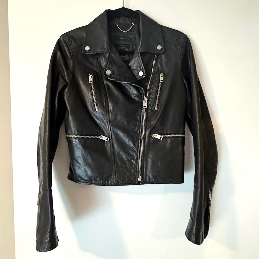 Diesel Women’s Black Buffalo Leather Moto Jacket – Size Small